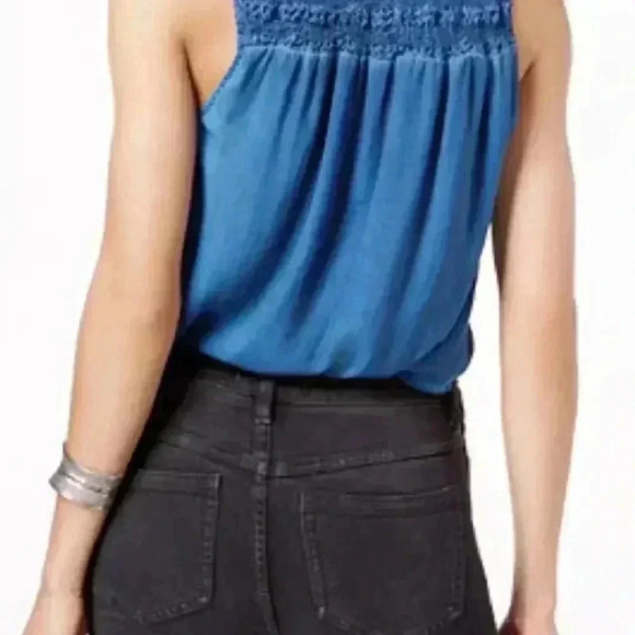Women's Free People Ruffle Me Up Front Tie Blue Sleeveless Blouse Size XS - Picture 2 of 6